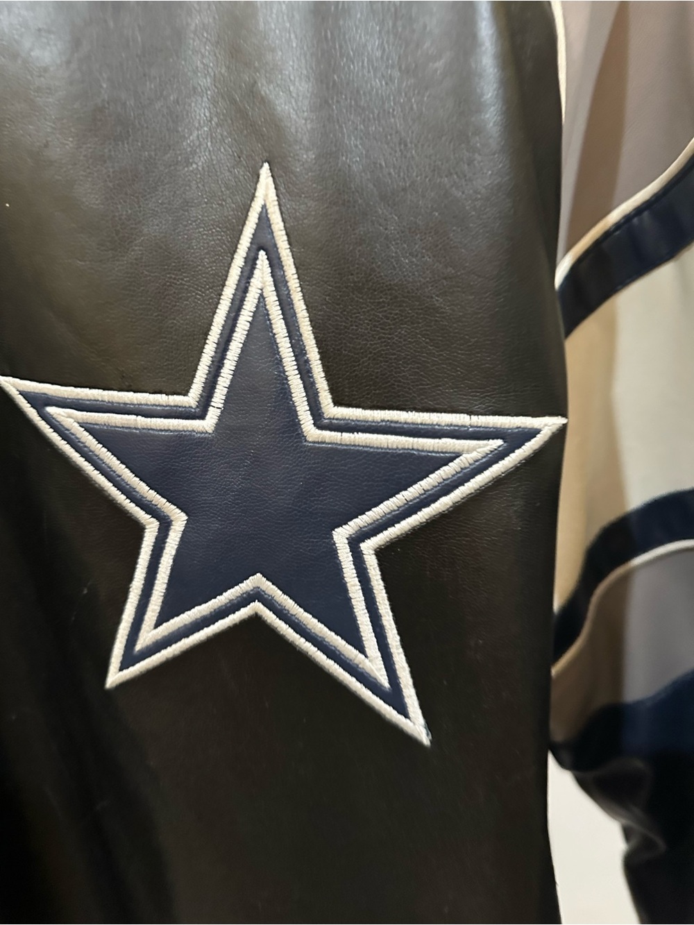 NFL Black, Navy & Cream Dallas Cowboys Faux Leather Bomber Jacket - Picture 3 of 16